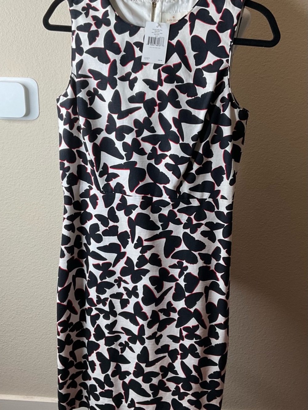 kate spade Black and White Butterfly-Print Midi Dress size 8 NWT